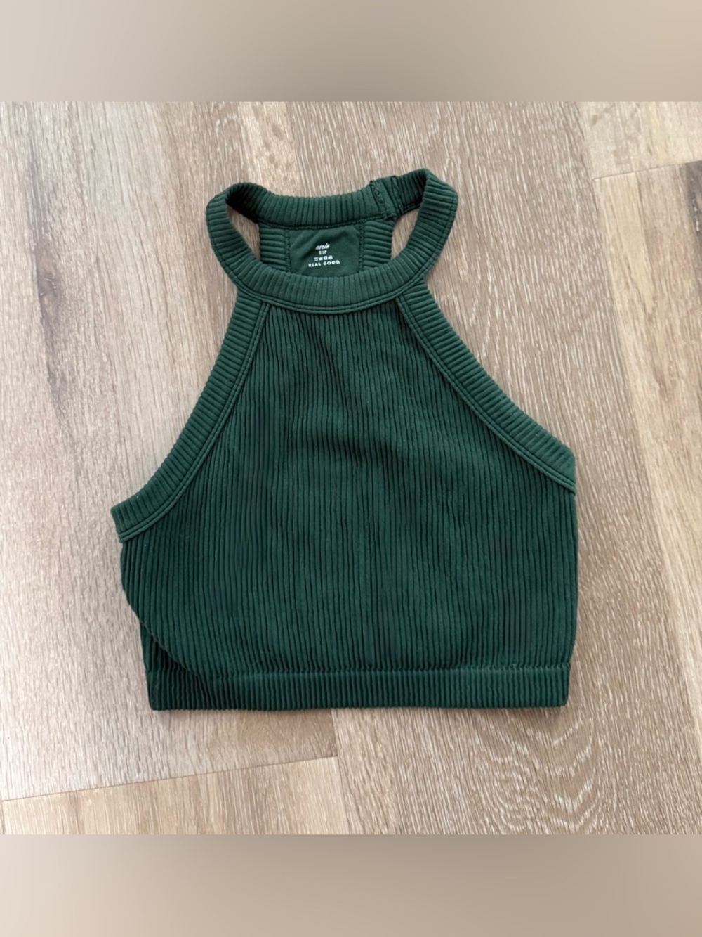 Aerie Real Good Green Ribbed Halter Crop Top Small